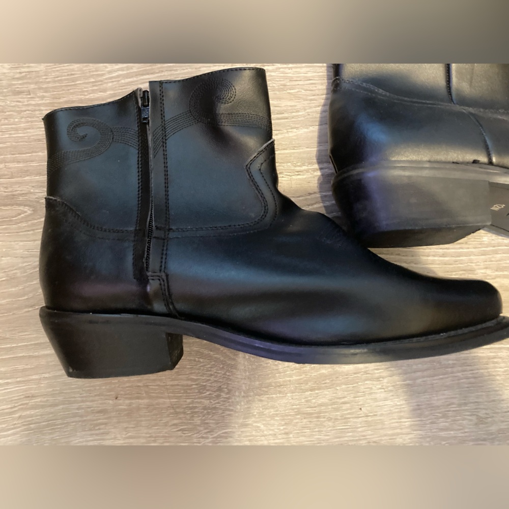 Saddle Tramp Men's Black Western Cowboy Ankle Leather Zip Boots 12W - Picture 2 of 8